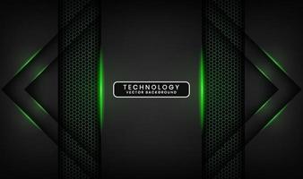 3D black technology abstract background overlap layer on dark space with green light effect decoration. Graphic design element future style concept for banner, flyer, brochure cover, or landing page vector