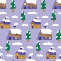 Seamless winter pattern snowy houses vector