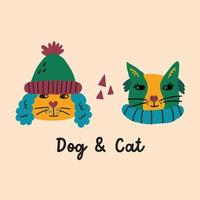 Funny character print dog and cat vector