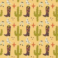 botas vaqueras de patrones sin fisuras occidentales herradura de cactus vector