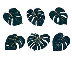 ilustración de stock vectorial de hojas tropicales. hojas de monstera planta verde acuarela. plantilla para pegatinas, plantilla. primer plano de hojas tropicales aislado sobre un fondo blanco. estilo plano vector