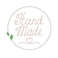 Label or logo with lettering hand made. Thin line inscription handmade, made with love, craft product on white. Vector stock illustration. Isolated on a white background.