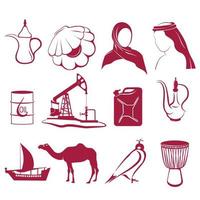 A set of attractions in Qatar. Vector stock illustration. Isolated on a white background.