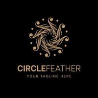 feather logo design template with circular feather icon vector