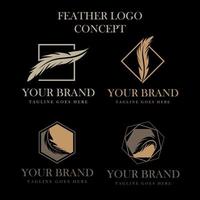 minimalist and elegant feather logo design set vector