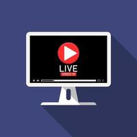 Flat long shadow design, Live video on computer, Marketing illustration online. vector