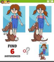 juego de diferencias con la chica de dibujos animados y su perro vector