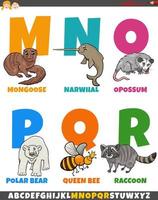 educational alphabet set with cartoon animal characters vector