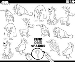 one of a kind game with cartoon animals coloring book page vector