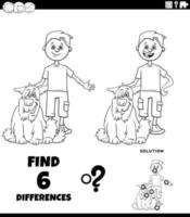 differences task with boy and his pet dog coloring page vector