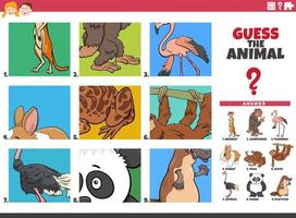 adivina el juego educativo de animales de dibujos animados para niños vector