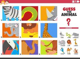 adivinar personajes de animales de dibujos animados juego educativo para niños vector