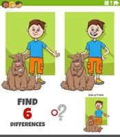 tarea de diferencias con el niño de dibujos animados y su perro mascota vector