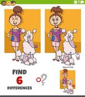 differences game with teen cartoon girl and her poodle dog vector
