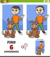 differences game with cartoon boy and his dog vector