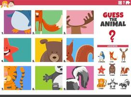 adivinar personajes de animales de dibujos animados juego educativo para niños vector