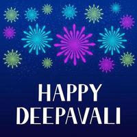 Happy Deepavali lettering with fireworks. Traditional Indian festival of lights Diwali typography poster. Easy to edit vector template for banner, flyer, sticker, postcard, greeting card.