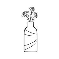 Hand drawn flowers in a vase doodle. Home plants in sketch style.  Vector illustration isolated on white background.