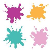 Hand drawn set of color paint splashes. Different shapes of Paint splatter and drops, ink blobs . Vector illustration isolated on white background.