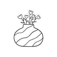 Hand drawn flowers in a vase doodle. Home plants in sketch style.  Vector illustration isolated on white background.