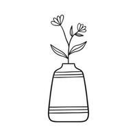 Hand drawn flowers in a vase doodle. Home plants in sketch style.  Vector illustration isolated on white background.