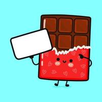 Cute funny chocolate with poster. Vector hand drawn cartoon kawaii character illustration icon. Isolated on blue background. Chocolate think concept