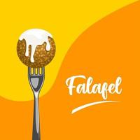 Vector illustration of Falafel on a fork with yogurt sauce, as a banner, poster or template, International Falafel Day.
