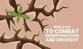 Vector illustration, new plant shoots on dry soil, as background image, banner, poster or template, World Day for Combating Desertification and Drought.