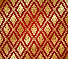 Seamless Pattern, Golden Thai Art On Red Background vector