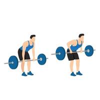 the athlete performs the bent-over rows exercise with barbell in a minimalistic line style, gym character set vector