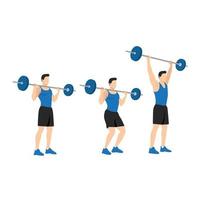 Sports man training shoulder push press and snatch workout. flat illustration isolated on vector