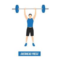 an athlete weightlifter performs a sports exercise overhead press with a barbell, in a graphic flat illustration vector