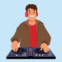 Modern Dj Vector. Playing Progressive Electro Music. Dj And Mixing Console. Night Club Concept. Flat Cartoon Illustration vector