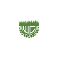 abstract initial letter WC logo in green color isolated in white background applied for woodworking construction logo also suitable for the brands or companies that have initial name WC or CW vector