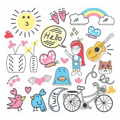 Hand drawn cute kids doodle illustration set