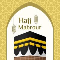 hajj mabrour con edificio ka'bah para festival de religión islámica con fondo dorado vector