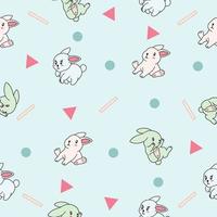 lindo muchos animales de conejo patrón sin costuras colorido objeto rosa papel tapiz con diseño azul verdoso pastel. vector