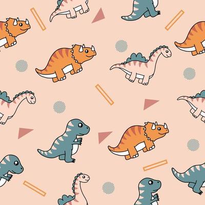 cute many colorful dinosaur animal seamless pattern colorful object wallpaper with design light cream.