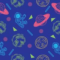 cute vector line rocket and outer space seamless pattern colorful object wallpaper with design dark blue.