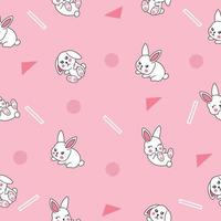 Lindo muchos animales de conejo blanco patrón sin costuras objeto rosa papel tapiz con diseño rosa claro. vector