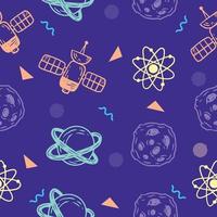 cute line outer rocket space seamless pattern colorful object wallpaper with design light purple. vector