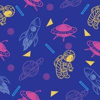 cute vector line rocket and outer space seamless pattern colorful object wallpaper with design dark blue.