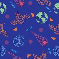 cute vector line rocket and outer space seamless pattern colorful object wallpaper with design dark blue.