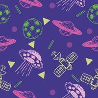 cute line outer rocket space seamless pattern colorful object wallpaper with design light purple. vector