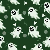 cute white ghost seamless pattern object wallpaper with design dark green. vector