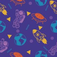 cute line outer rocket space seamless pattern colorful object wallpaper with design light purple. vector