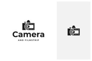 camera combined with film strip vector logo design