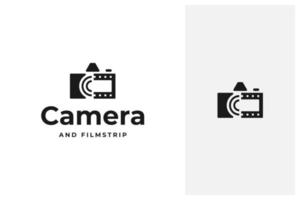 camera combined with film strip vector logo design