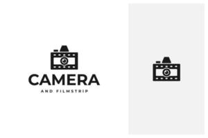 camera combined with film strip vector logo design