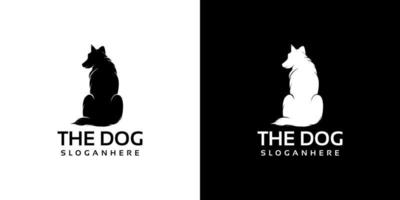 sitting dog silhouette logo design vector